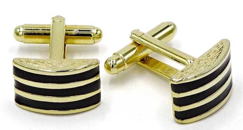 Vintage Gold And Black Enamel Lines Cufflinks