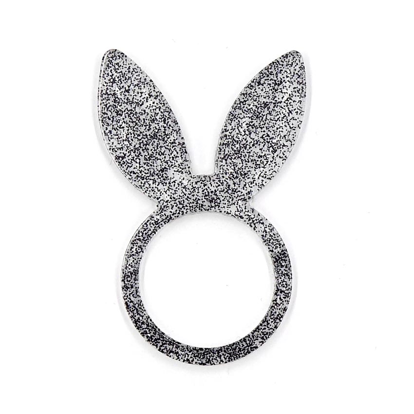 Black Glitter Resin Bunny Ears Ring