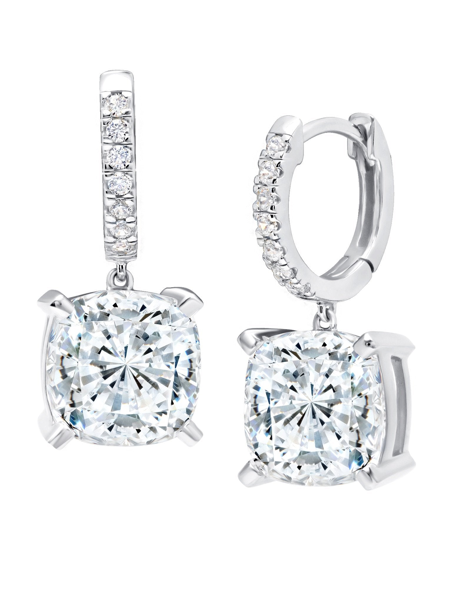 Crislu Bliss Cushion Cut Drop Earrings Finished in Pure Platinum