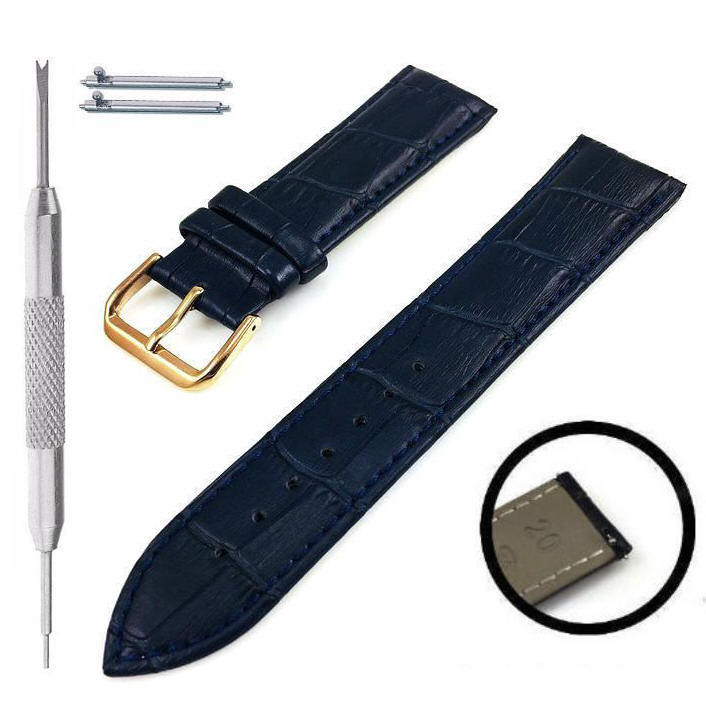 Blue Croco Leather Watch Band Gold Buckle #1083-12
