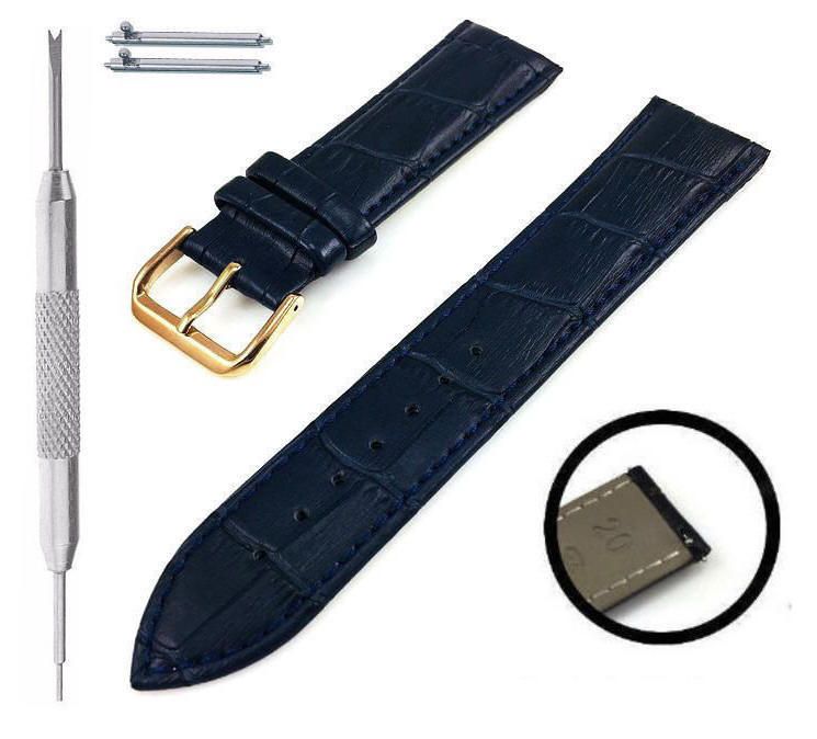Blue Croco Leather Watch Band Rose Gold Buckle #1073-26
