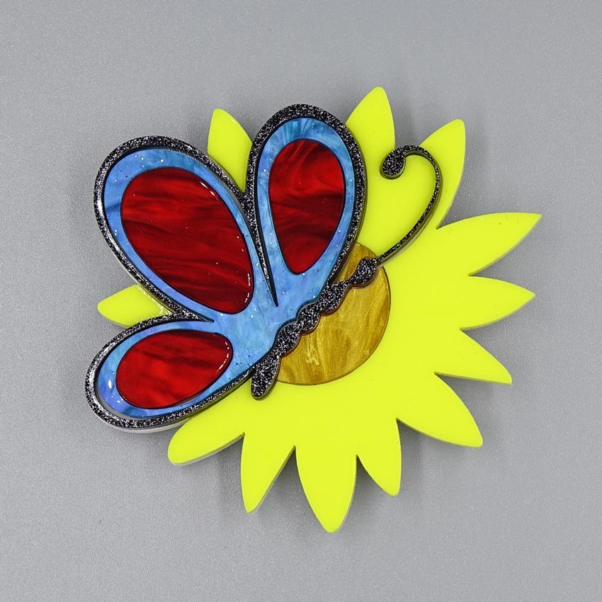 Sunflower Butterfly Brooch By Tantalising Treasures Blue - Last One!