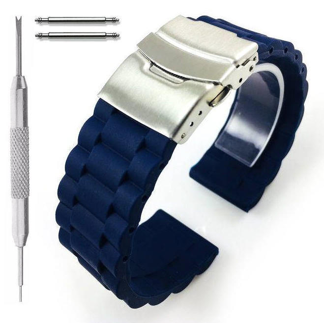 Blue Silicone Watch Band Double Lock Clasp #4092-24