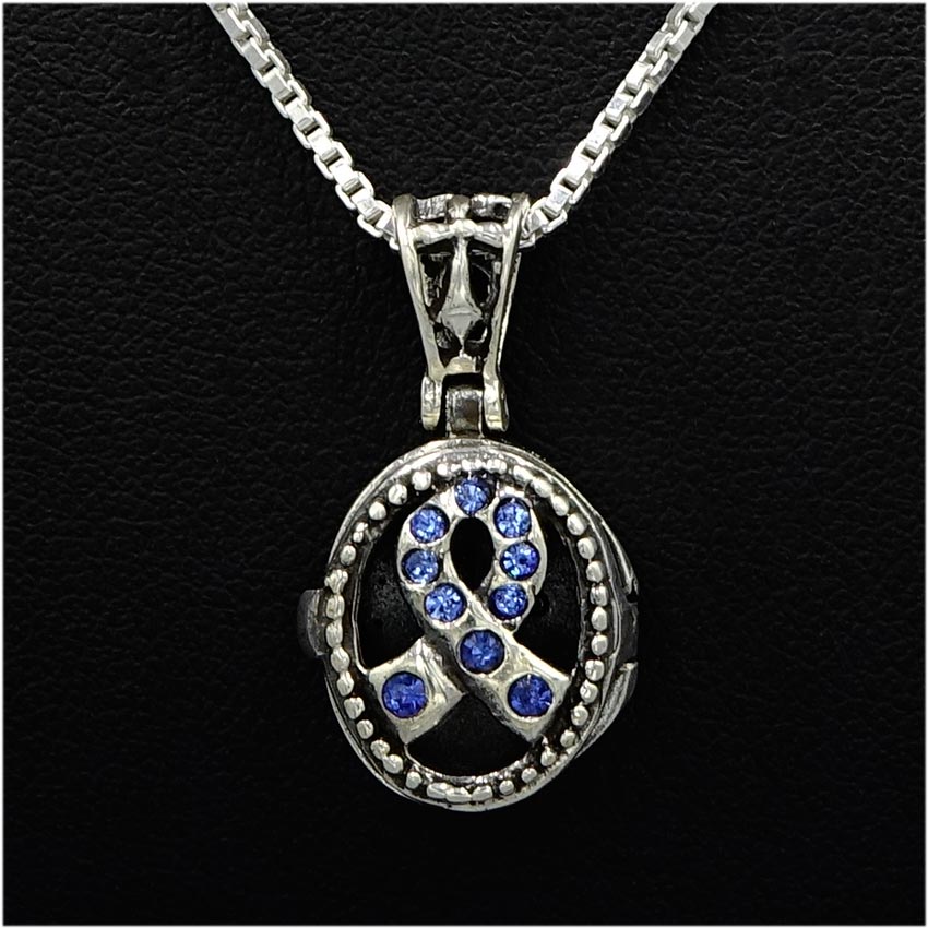 Sterling Crystal Blue Ribbon Prayer Box Necklace