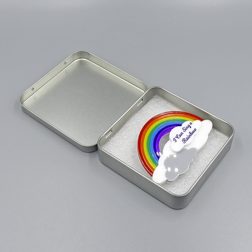 Square Hinged Tin Box Brooch Storage Kit With Label