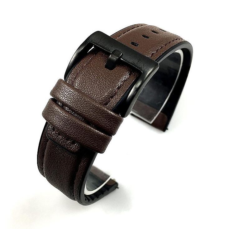 Brown 20mm Leather Watch Strap Quick Release Band With Black Steel Buckle #1517