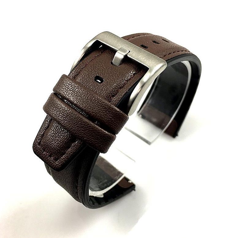 Brown 22mm Leather Watch Strap Quick Release Band With Silver Steel Buckle #1512