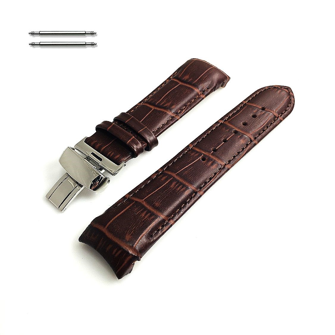 Brown 24MM Curved End Croco Leather Replacement Watch Band Strap Butterfly Ckasp #1542
