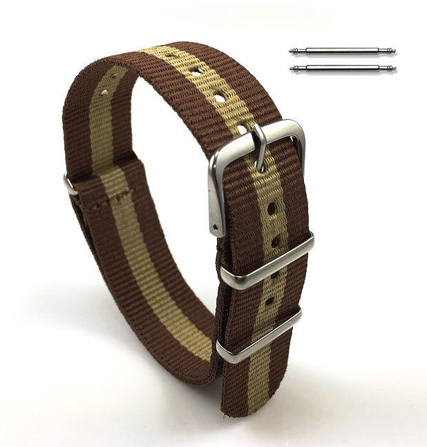 Brown & Beige Stripes One Piece Slip Through Nylon Watch Band Strap S Buckle #6011
