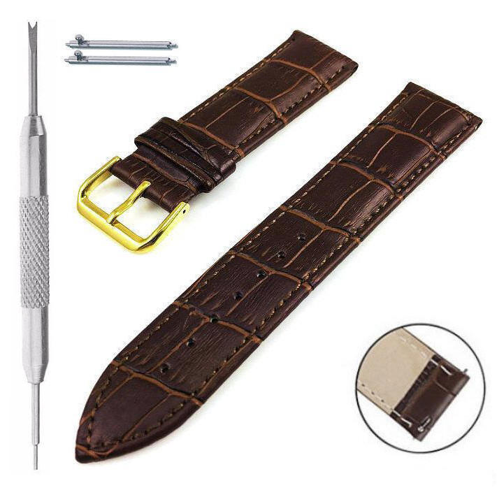 Brown Croco Leather Watch Band Gold Buckle #1082-20