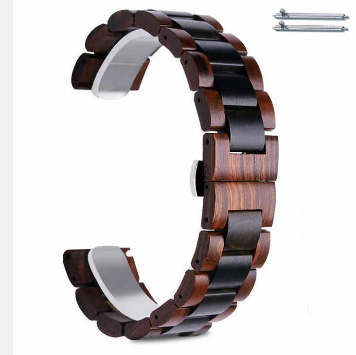Brown Wooden 22mm Watch Band Butterfly Clasp Quick Release Strap #W003