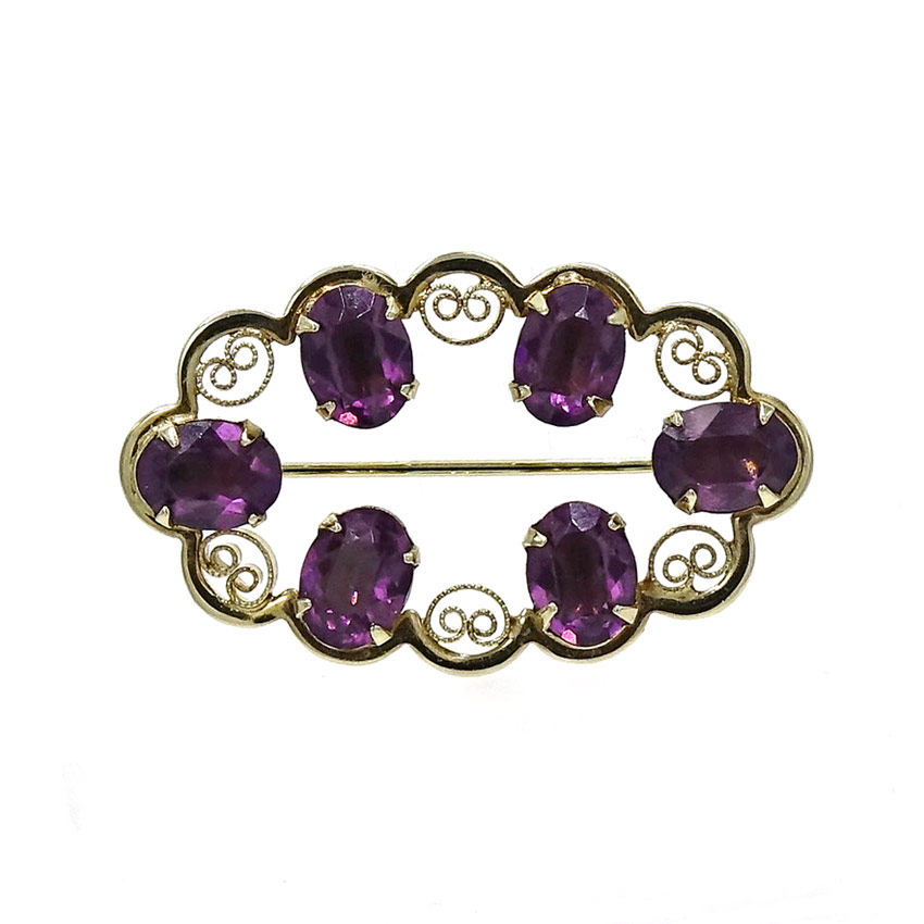 Vintage Amethyst Glass Gold Filled Pin By Catamore