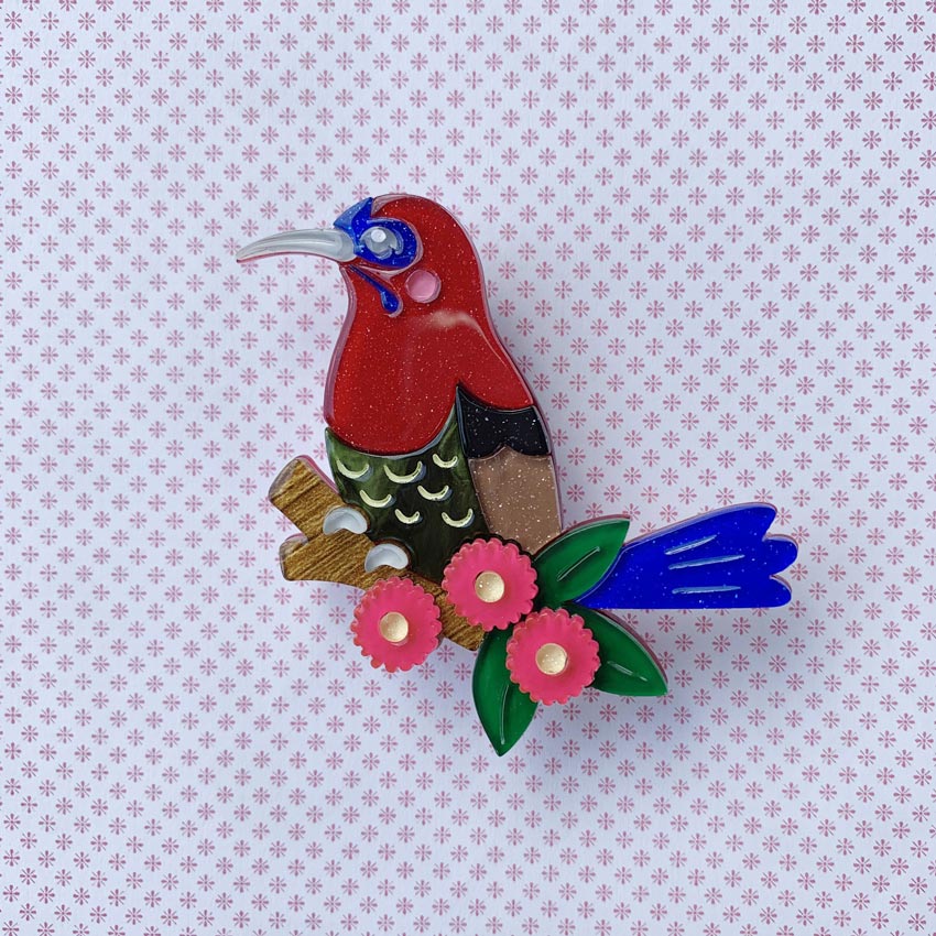 Celia The Crimson Sunbird Brooch By She Loves Blooms