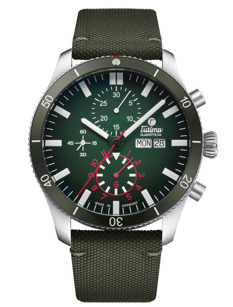 Tutima Glashutte 6406-03 Grand Flieger Airport Chronograph Green Nylon