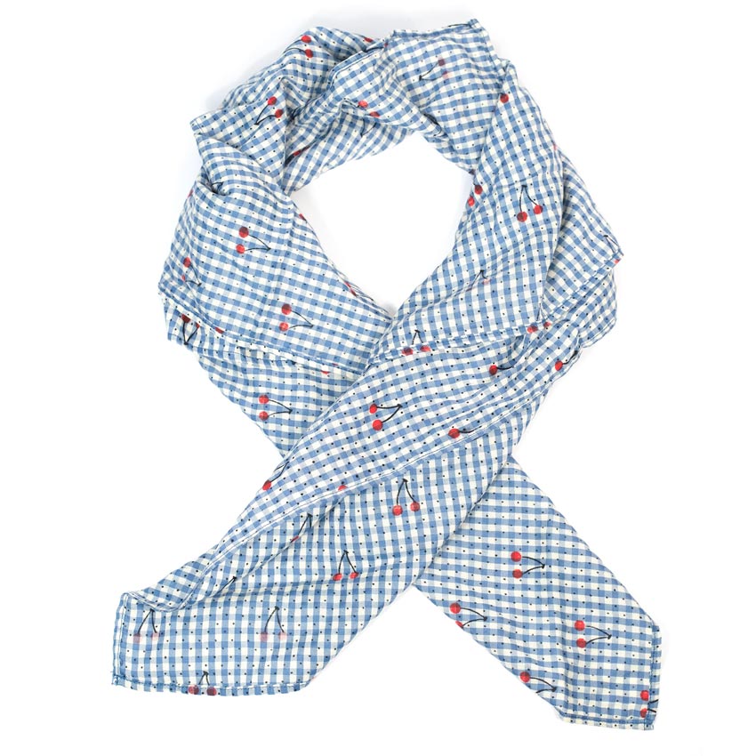 Cherry And Blue Gingham Hair Scarf By Unique Vintage