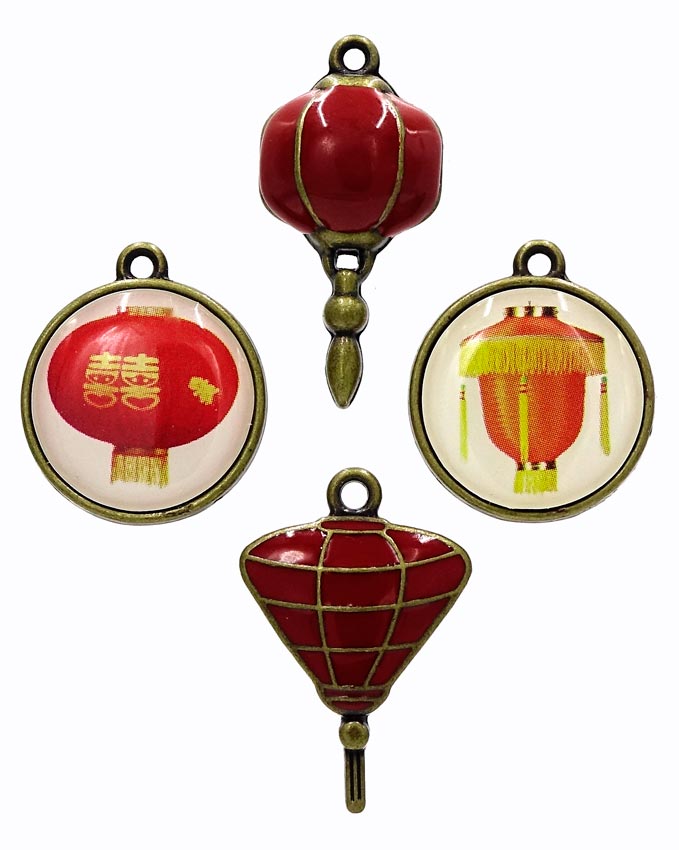 Set Of Four Chinese Lantern Charms