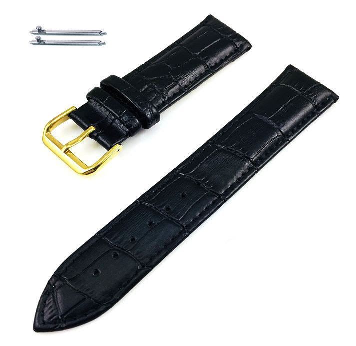 Citizen Black Croco Genuine Leather Replacement Watch Band Strap Gold Steel Buckle #1081