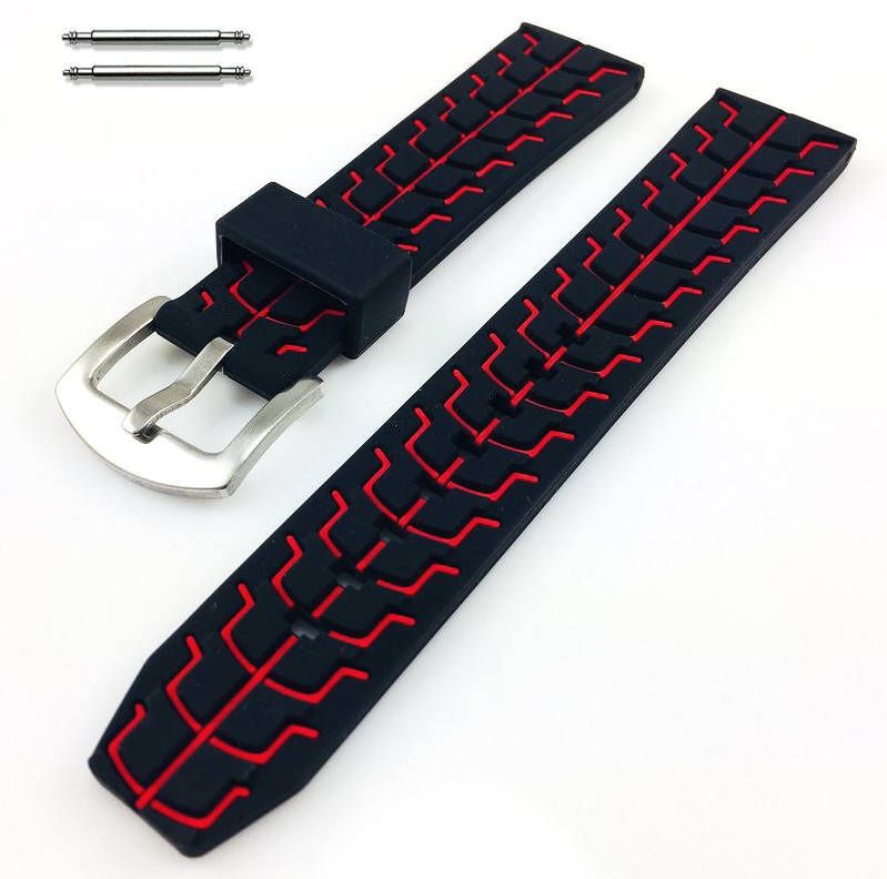 Citizen Black & Red Sports Tire Track Rubber Silicone Replacement Watch Band Strap #4067
