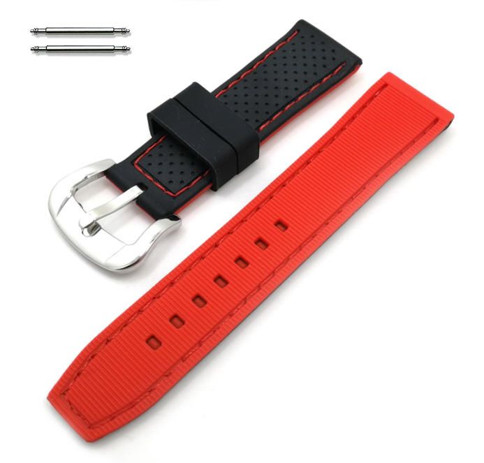 Citizen Compatible Black & Red Double Side Silicone Replacement Watch Band Strap #4408