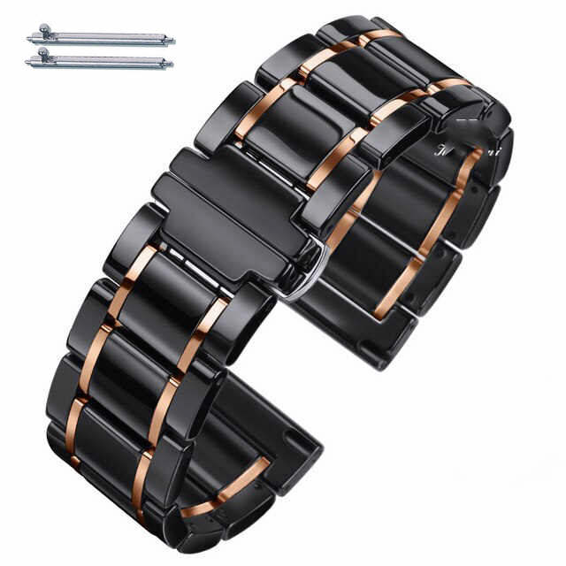Citizen Compatible Black & Rose Gold Ceramic Watch Band Quick Release #8003