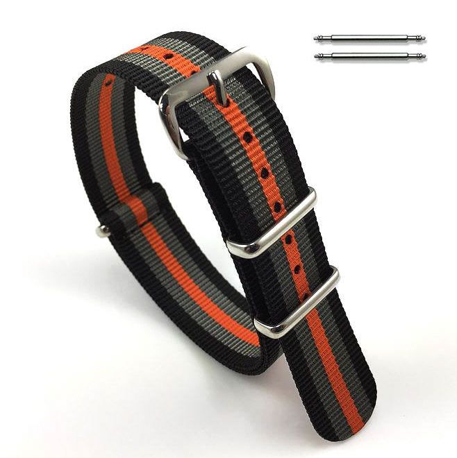 Citizen Orange Gray & Black Stripes One Piece Slip Through Nylon Watch Band Strap #6F18