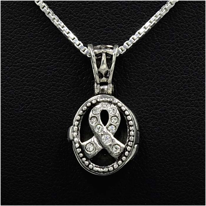 Sterling Crystal Clear Ribbon Prayer Box Necklace