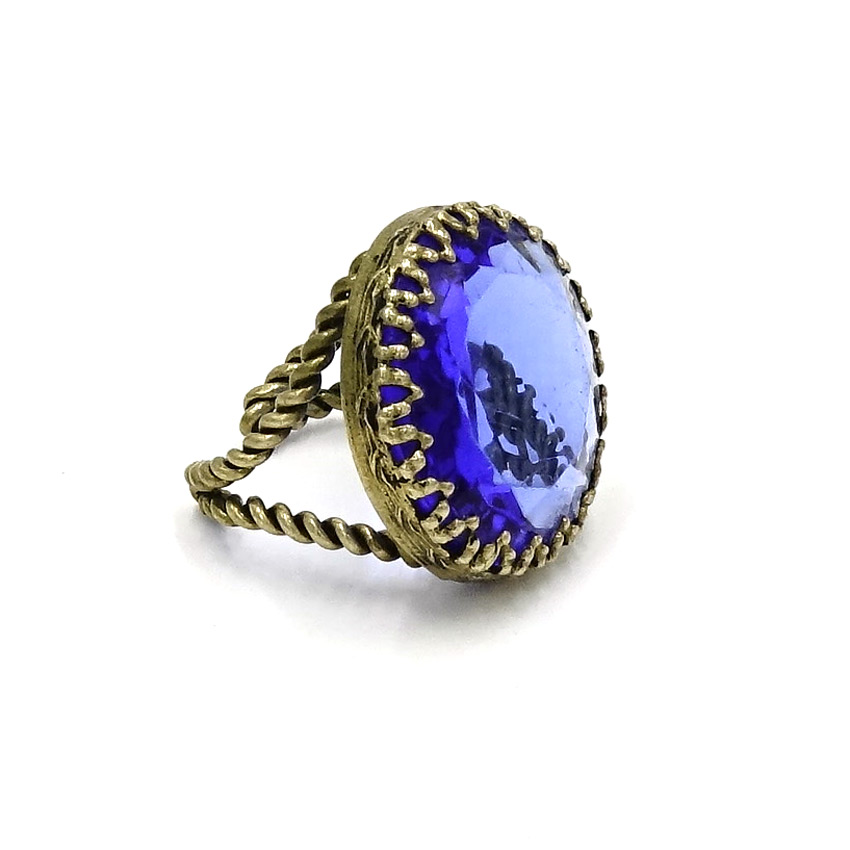 Vintage Large Cobalt Blue Glass Stone Ring West Germany