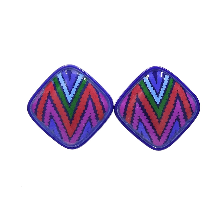 Vintage Color Collage Clip Earrings By Avon 1988 IOB