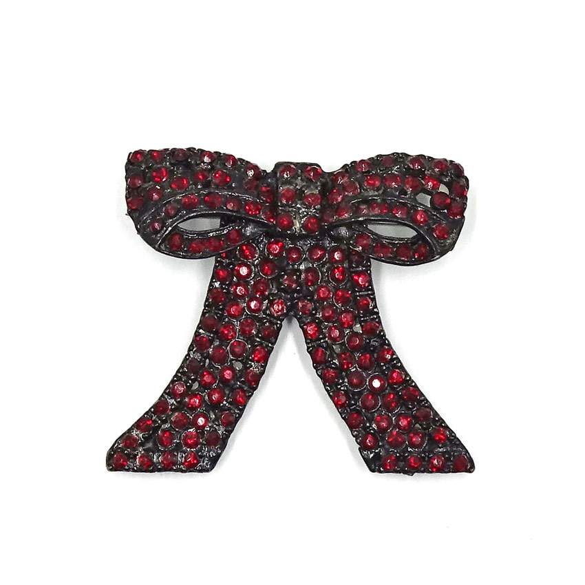 Vintage Convertible Red Rhinestone Bow Brooch