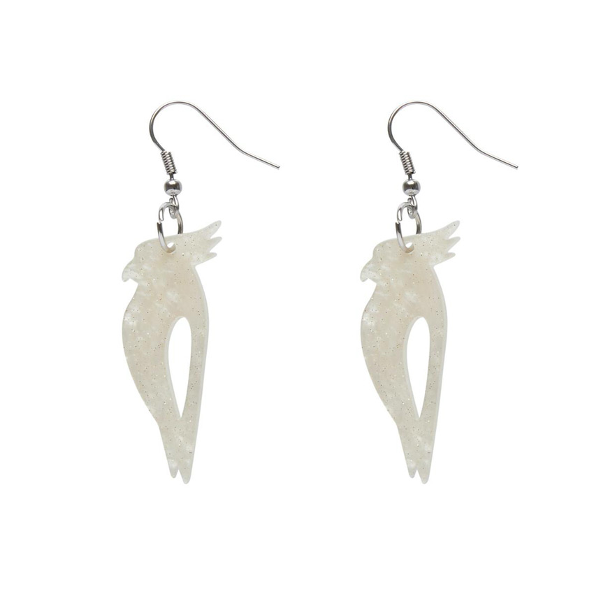 Cream Glitter Ripple Bird Drop Earrings By Erstwilder