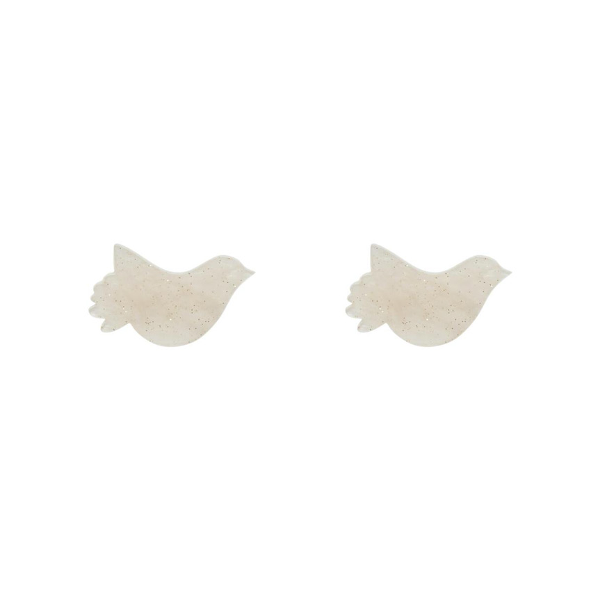 Cream Glitter Ripple Bird Stud Earrings By Erstwilder
