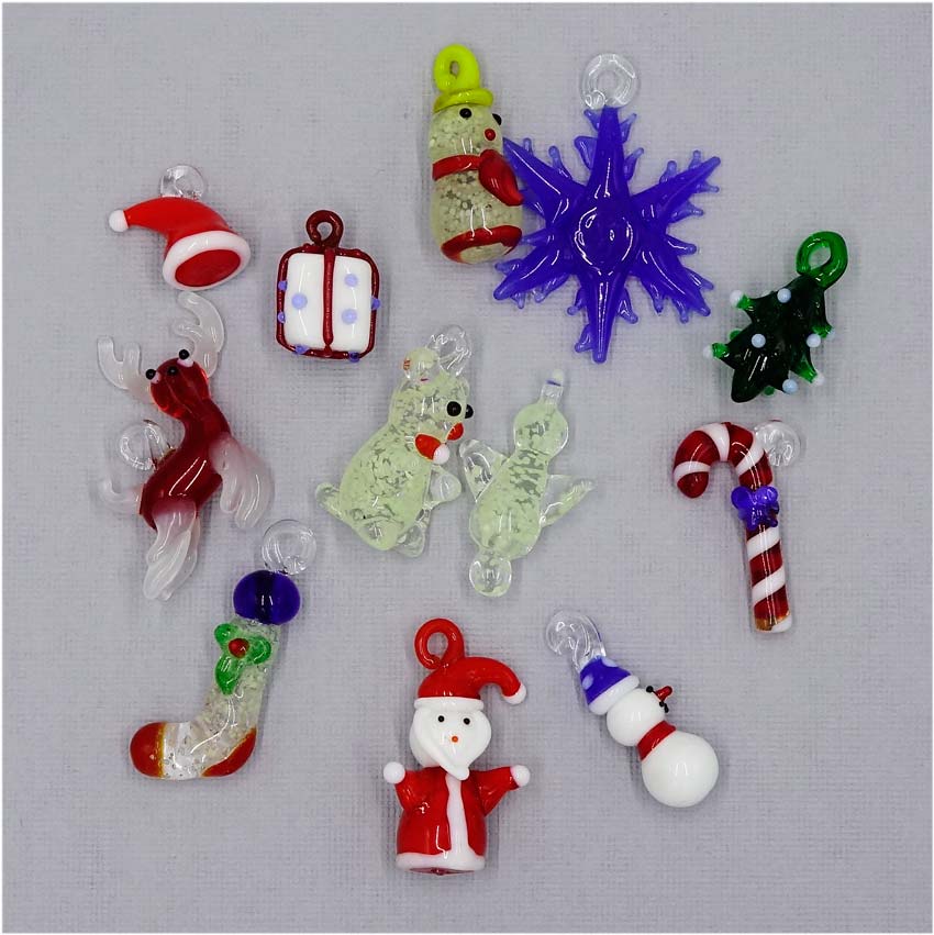 Lampwork Glass Christmas Charms Pendants Set Of Twelve