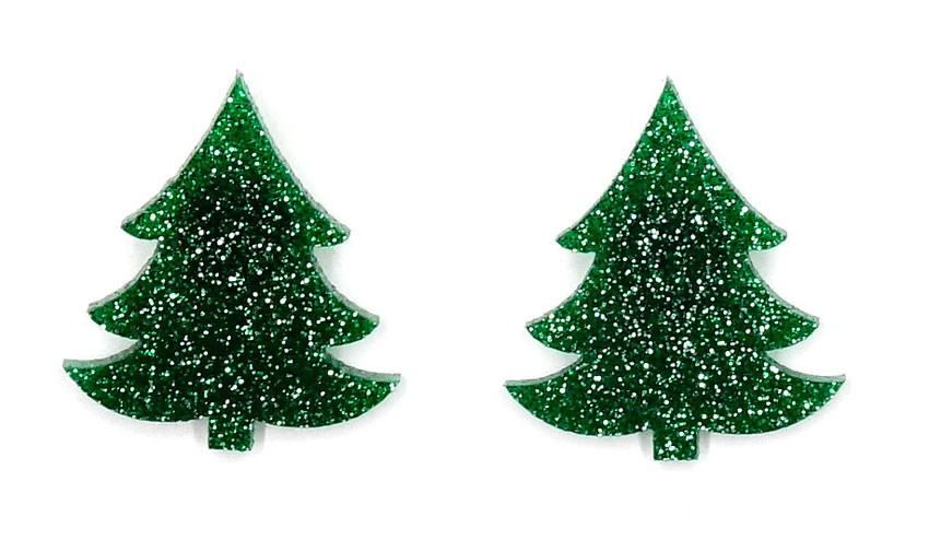 Dark Green Glitter Christmas Tree Earrings