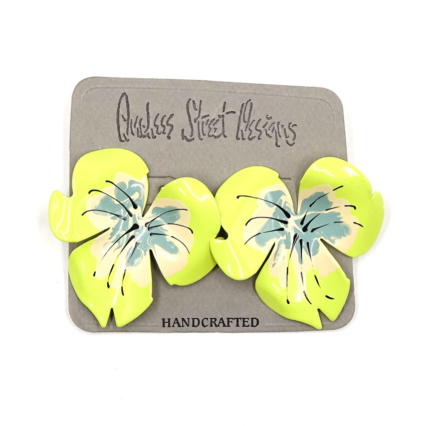 Vintage Handpainted Yellow Metal Flower Earrings Earrings NOC