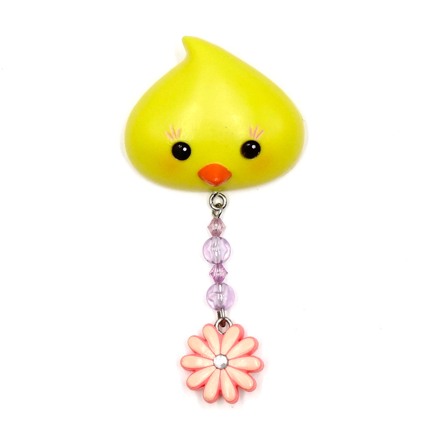 Vintage Easter Chick With Beaded Flower Charm Pin By Russ