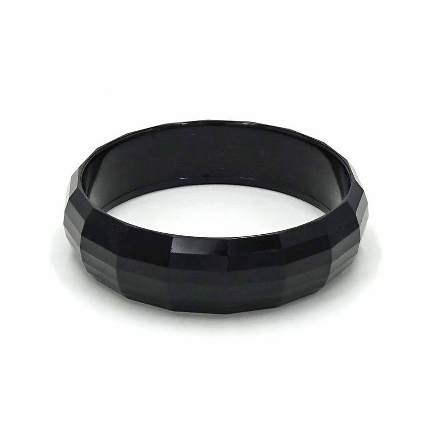 Vintage Faceted Black Plastic Bangle Bracelet NOS