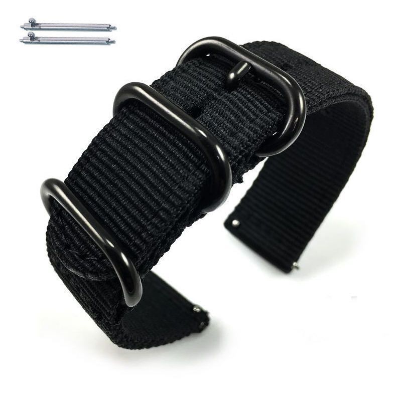 ESQ Compatible Black Nylon Watch Band Strap Belt Army Military Ballistic Black Buckle #6032