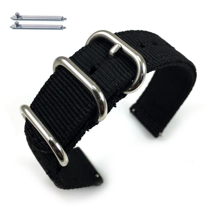 ESQ Compatible Black Nylon Watch Band Strap Belt Army Military Ballistic Silver Buckle #6031