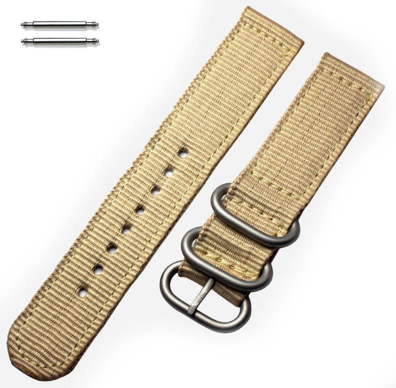 ESQ Compatible Khaki Nylon Watch Band Strap Belt Army Military Ballistic Silver Buckle #6039