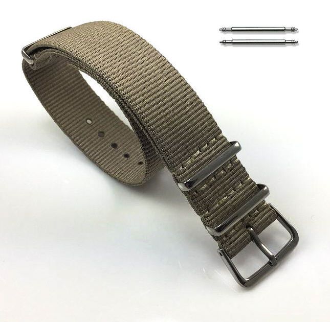 ESQ Compatible Khaki One Piece Slip Through Nylon Watch Band Strap Silver Steel Buckle #6001