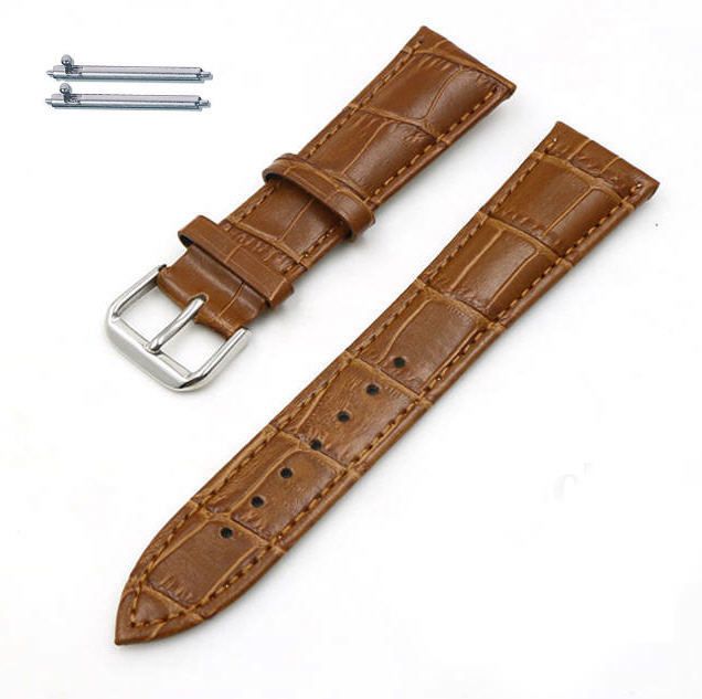 ESQ Compatible Light Brown Croco Genuine Leather Replacement Watch Band Strap Steel Buckle #1044