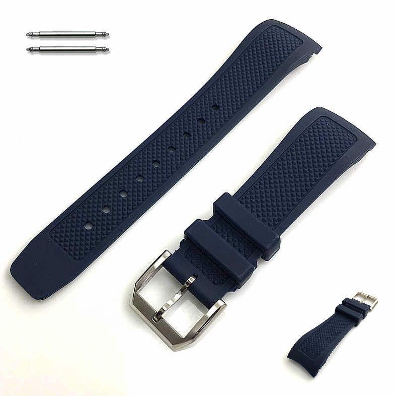 Fossil Compatible Curved End 22mm Blue Silicone Rubber Strap Watch Band #4442