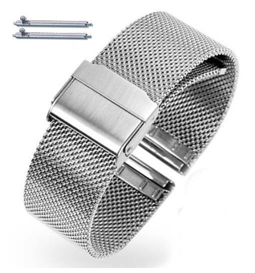 Fossil Compatible Silver Steel Metal Adjustable Mesh Bracelet Watch Band Strap Double Lock Clasp #5025