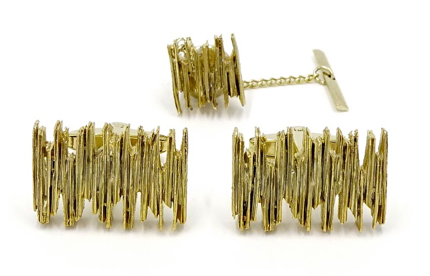 Vintage Gold Mid Century Modern Brutalist Cufflink And Tie Tack Set