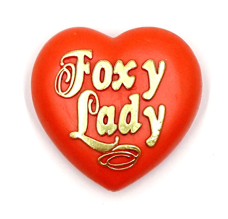 Vintage Foxy Lady Heart Pin By American Greetings 1980's NOS