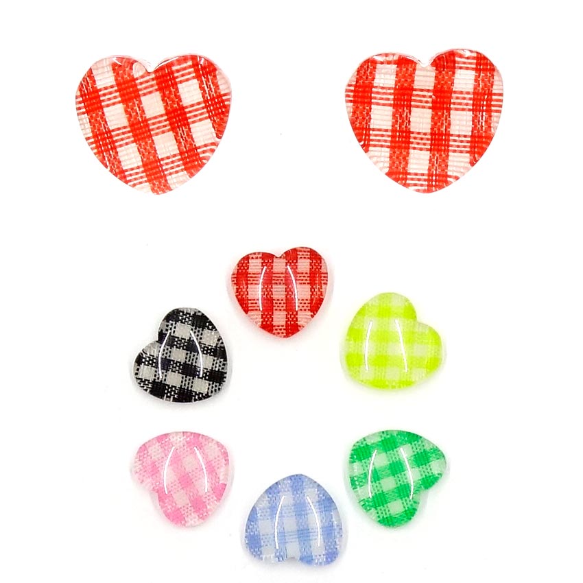 Gingham Heart Resin Earrings Metal Free For Sensitive Ears