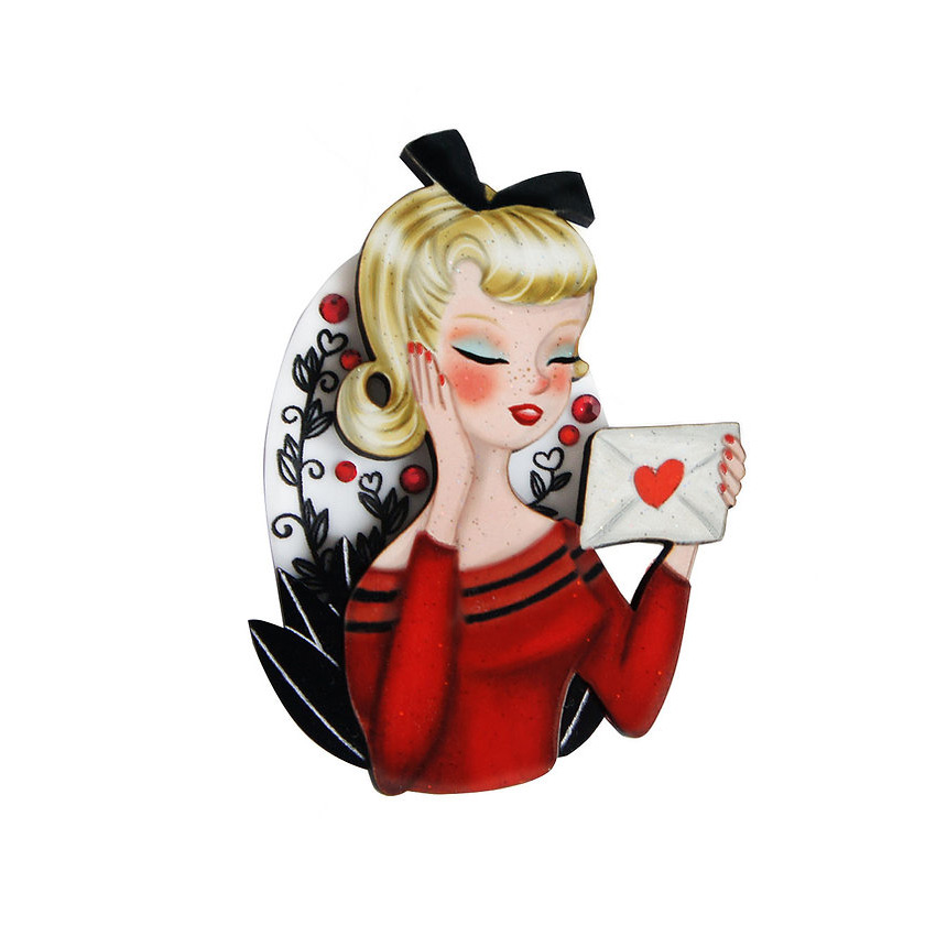 Girl With Love Letter Brooch By Laliblue