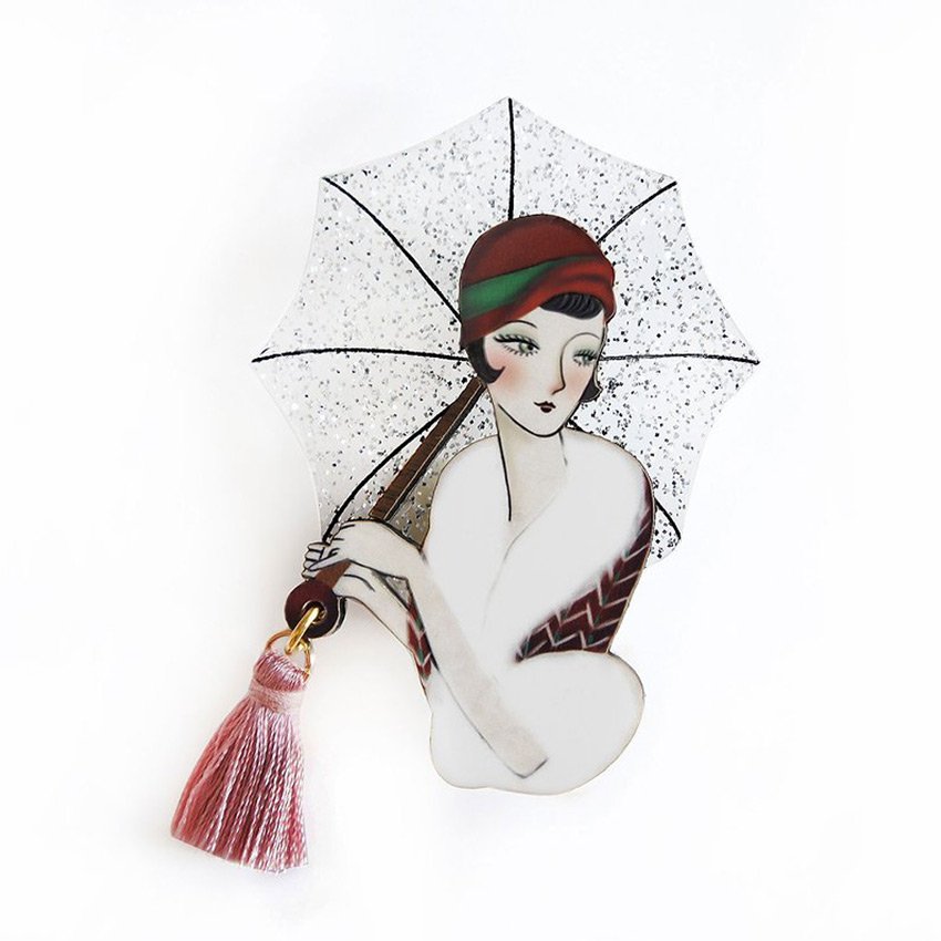 Girl With An Umbrella Brooch By Laliblue