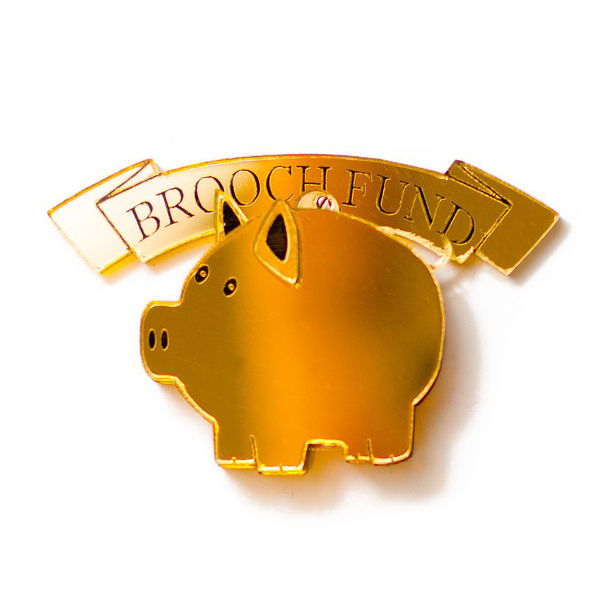 Brooch Fund Piggy Bank Brooch In Gold By Martinis & Slippers - Second Owner Never Worn
