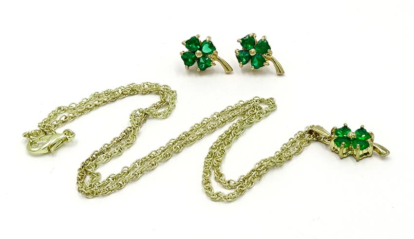 Goldtone And Crystal Four Leaf Clover Earrings And Necklace